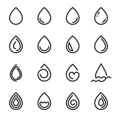 Wall Mural - Drop icons. Collection of linear droplet symbols isolated on a white background. Vector illustration. Editable stroke