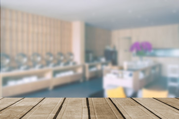 Wall Mural - wood table top blur food bar hotel