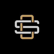 Initial Letter S And C, SC, CS, Overlapping Interlock Logo, Monogram Line Art Style, Silver Gold On Black Background