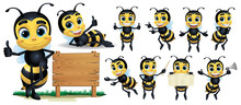 Bee Cartoon Character With 10 Poses_Vector Illustration EPS 10