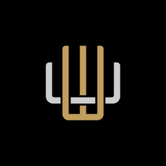 Initial letter U and W, UW, WU, overlapping interlock logo, monogram line art style, silver gold on black background