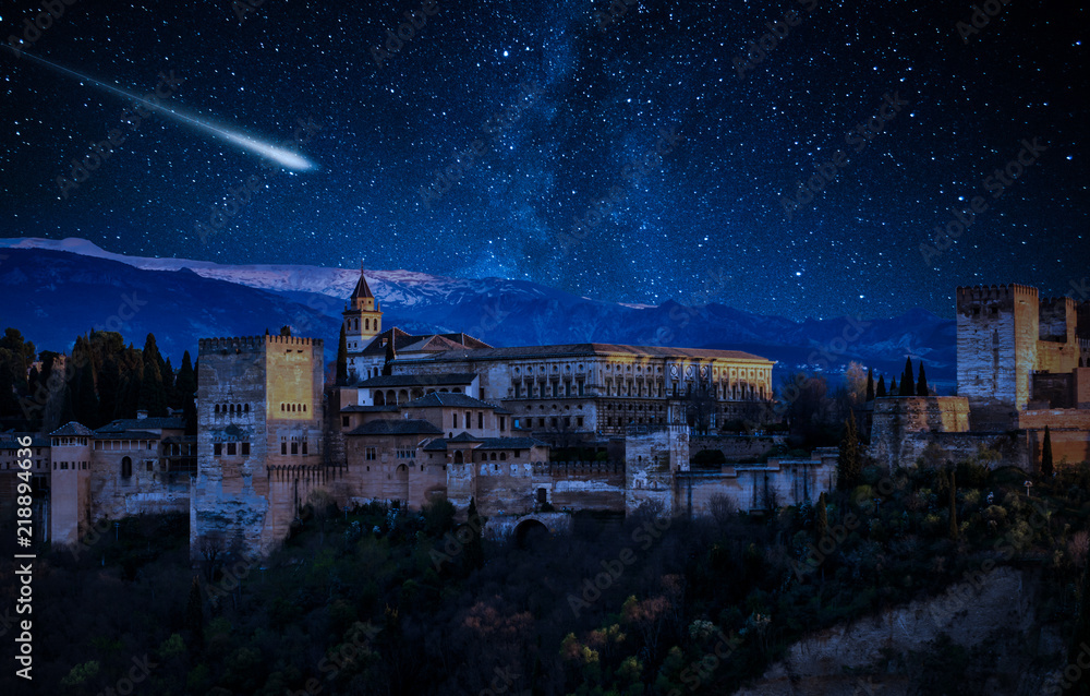  Perseid Meteor Shower over Alhambra - obrazy, fototapety, plakaty 