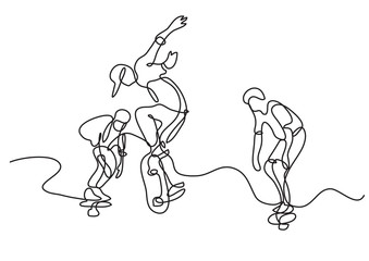 Wall Mural - continuous line drawing of group of skaters