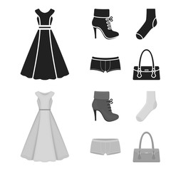 Women boots, socks, shorts, ladies bag. Clothing set collection icons in black,monochrome style vector symbol stock illustration web.