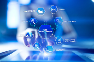 web design and development concept on the virtual screen.