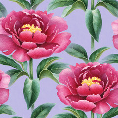 Wall Mural - Watercolor peony flowers illustration. Seamless pattern