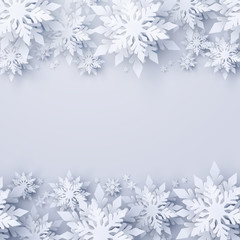 vector christmas and new year holidays background with realistic looking paper craft snowflakes. sea