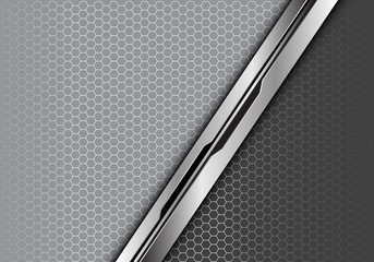 Abstract silver black line overlap on grey with hexagon mesh light design modern futuristic technology background vector illustration.