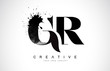 GR G R Letter Logo Design with Black Ink Watercolor Splash Spill Vector.