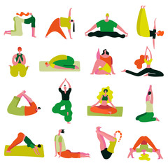 Canvas Print - Yoga Poses Asanas Set 