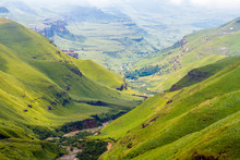 Green Valley In The Drakensberg Mountains In Lesotho
