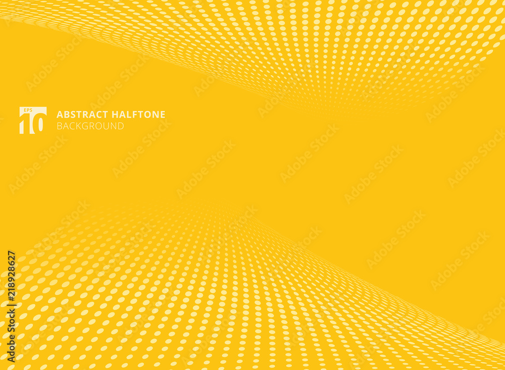 Abstract pattern dots yellow color halftone perspective background. - obrazy, fototapety, plakaty 