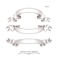 Wall Mural - set of vintage arcuate ribbons. engraving style vector illustration. retro hand drawn labels, banner