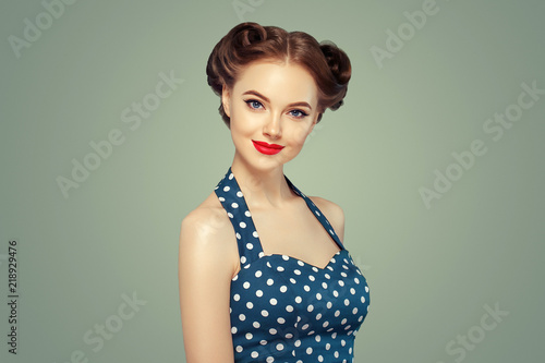 Fotomural Pinup woman beauty portrait vintage retro girl model in polka dot dress