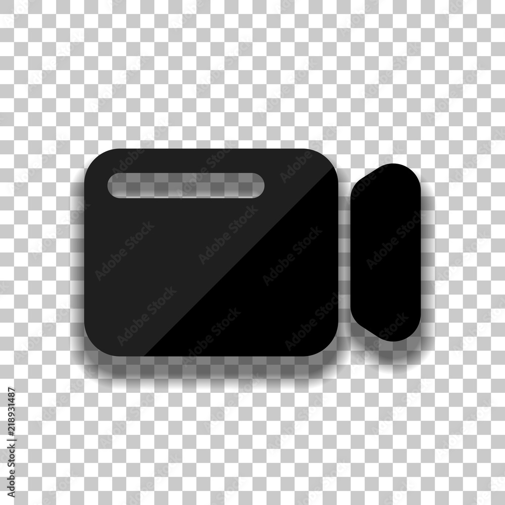 Simple video camera icon. Black glass icon with soft shadow on t Stock ...