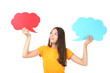 © 5second - Young girl with speech bubbles on white background