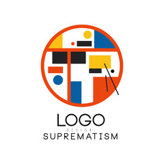 Poster - Suprematism logo, modern geometric design element can be used for brand identity, advertising, poster, banner, flyer, web, app vector Illustration on a white background