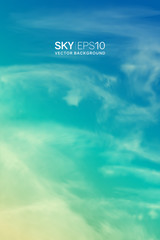Wall Mural - vertical vector background with realistic turquoise-yellow sky and spindrift clouds. the image can b