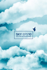 Wall Mural - vertical vector background with watercolor blue-white sky and clouds. the image can be used to desig