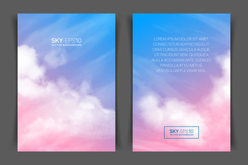 Wall Mural - Two-sided vertical flyer of a4 format with realistic pink-blue sky and clouds. The image can be used to design a banner, poster and postcard.