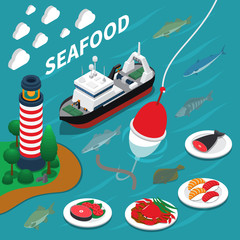 Sticker - Seafood Isometric Composition