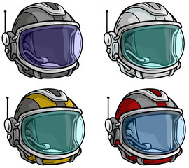 cartoon astronaut space helmet vector icon set