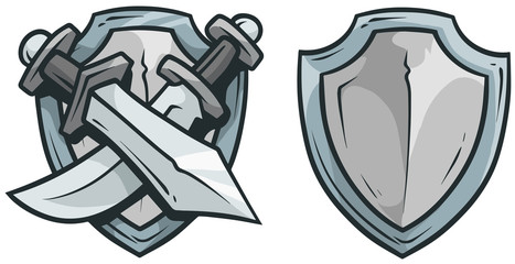 Cartoon coat of arms with swords and shield