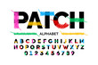 Patched font design stitched with thread, embroidery font alphabet letters and numbers
