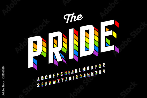 Fotografía Rainbow flag colors font, colorful alphabet letters and numbers