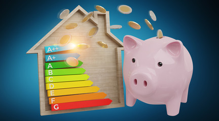 Wall Mural - energy chart rating and piggy bank illustration 3d rendering