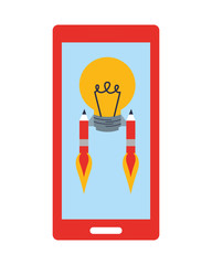 smartphone with bulb start up icon