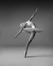 Ballerina In A Tutu And Pointe Shoes Makes A Beautiful Pose