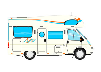 Wall Mural - Cartoon camper on a white background. Side view. Flat vector.