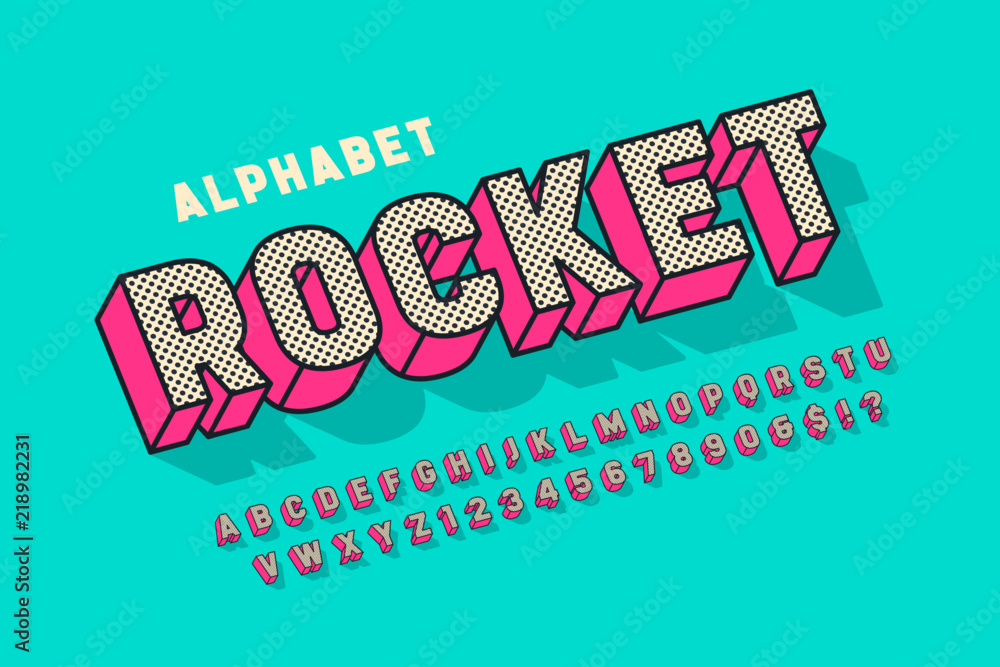 Comic 3d display font design, alphabet, letters and numbers. Stock ...
