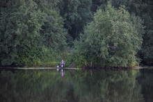 Russia,Moscow,- August 18 2018/fisherman On The Forest Lake - An Evening Biting