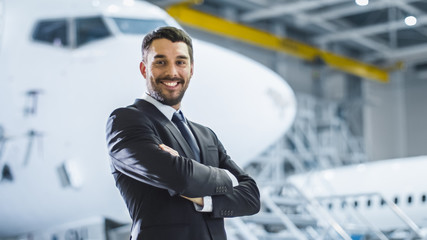 Wall Mural - Portrait of Businessman in Aircraft Maintenance Terminal