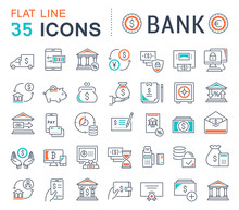 Set Vector Line Icons Of Bank.