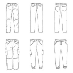 Wall Mural - Vector Set of Sketch Illustrations - Pants and Trousers Collection.