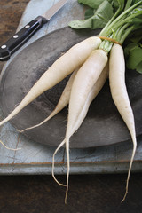 Wall Mural - preparing fresh white radishes