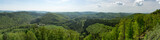 Fototapeta Natura - Panorma of middle range mountain in Vosges north east France. Alsace region of north east France. Landscape full of mountains, flowers, trees ,sun, villages and forests.
