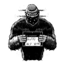 Bigfoot Mugshot Cartoon Illustration
