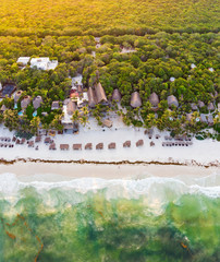 Wall Mural - Aerial view of Tulum beach at sunset, Mexico