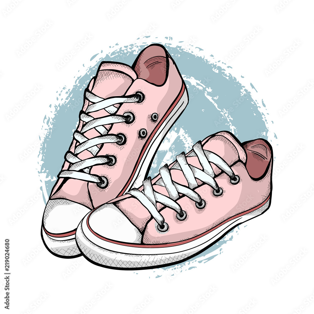 A pair of pink sneakers isolated on white background. - obrazy, fototapety, plakaty 