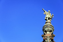 Closeup Of The Christopher Columbus In Monument In Barcelona