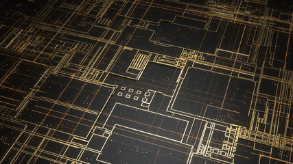 Wall Mural - digital electronic circuit board. abstract structure of many glowing lines and geometric elements. c