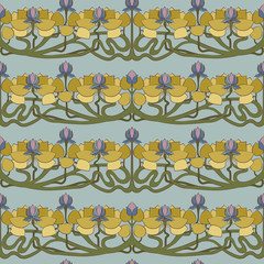 Wall Mural - Art Deco floral seamless pattern on grey.