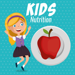 Sticker - happy girl with nutrition food vector illustration design