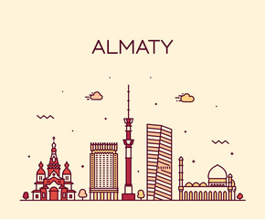 Wall Mural - Almaty skyline city Kazakhstan vector linear style