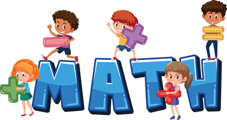 Wall Mural - children holding math symbols