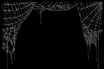Wall Mural - white torn spider web on black background